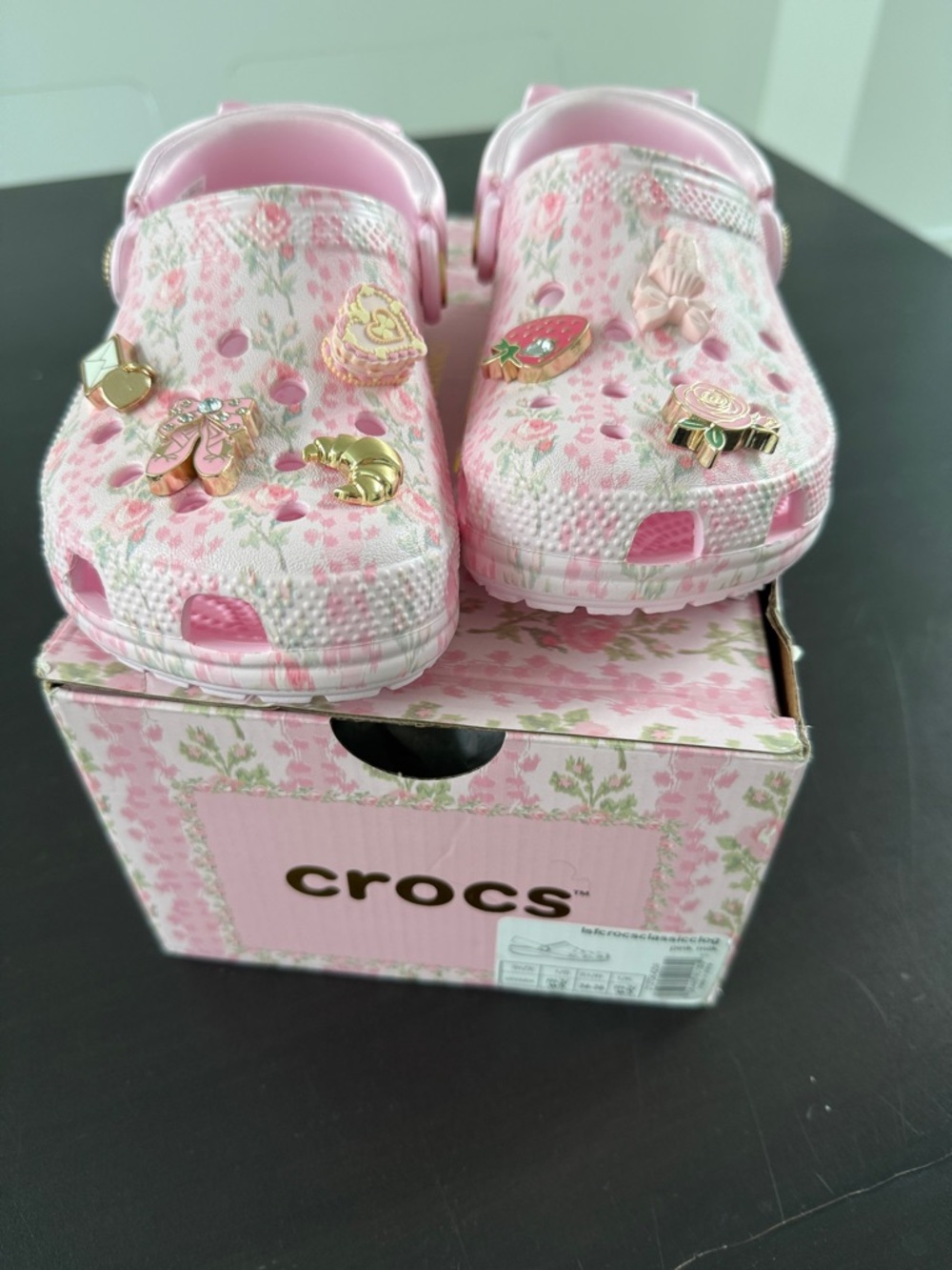 NWT Love Shack Fancy x CROCS Pink Floral Clogs with gibitz